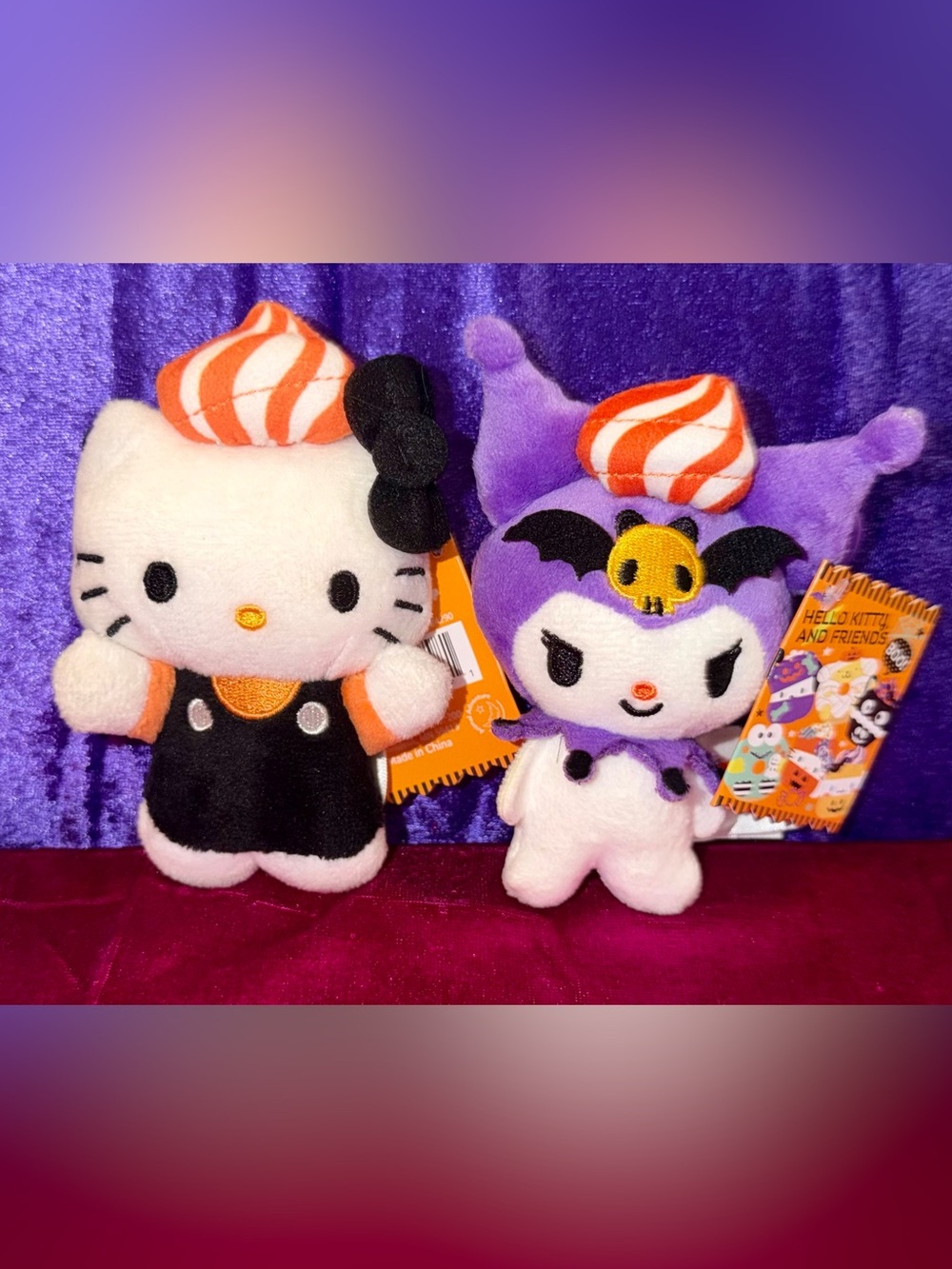 Sanrio Hello Kitty & Kuromi Plush Set - White, Purple, Black, Orange